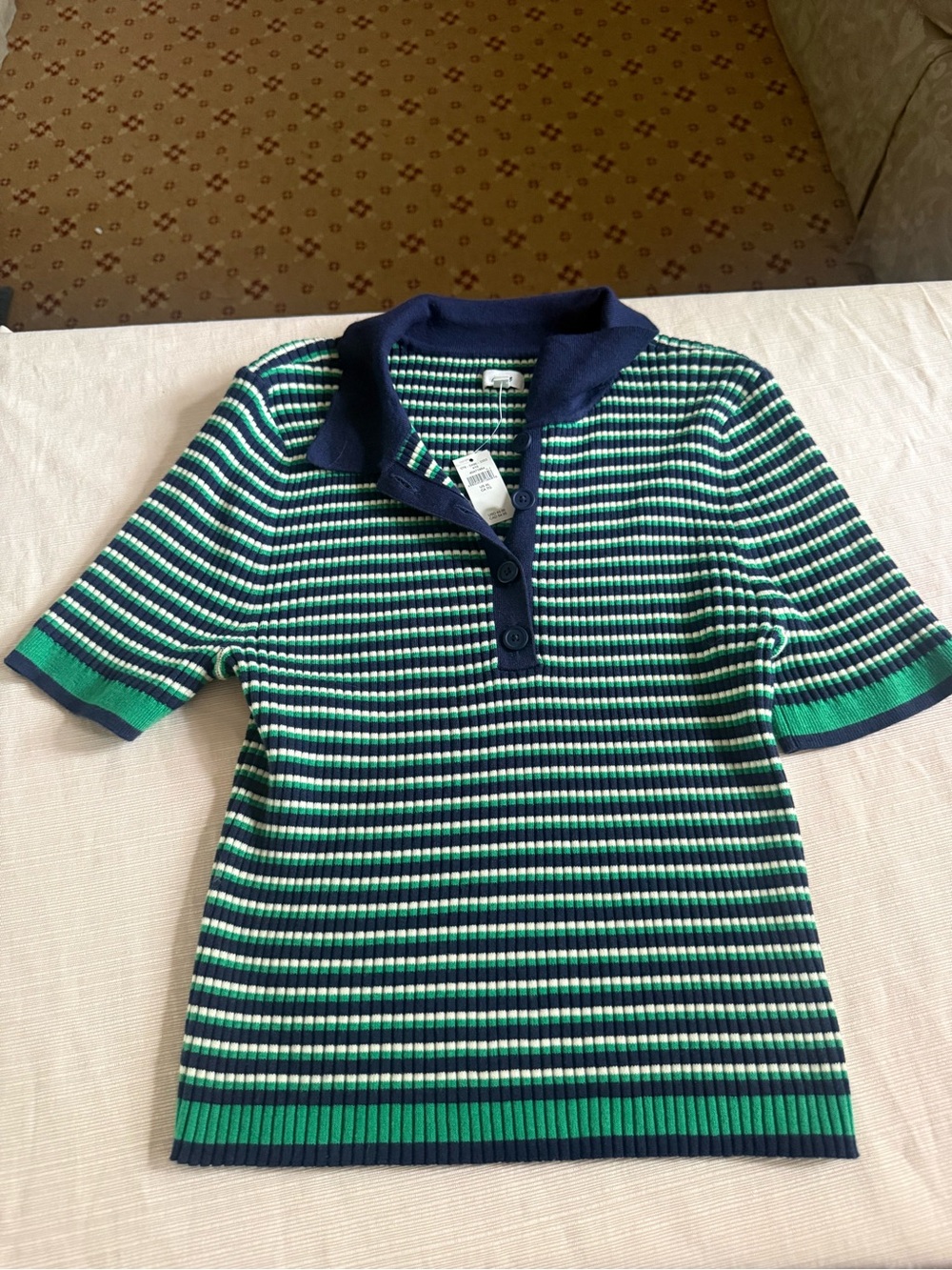 Aerie Navy, Green & White Striped Top